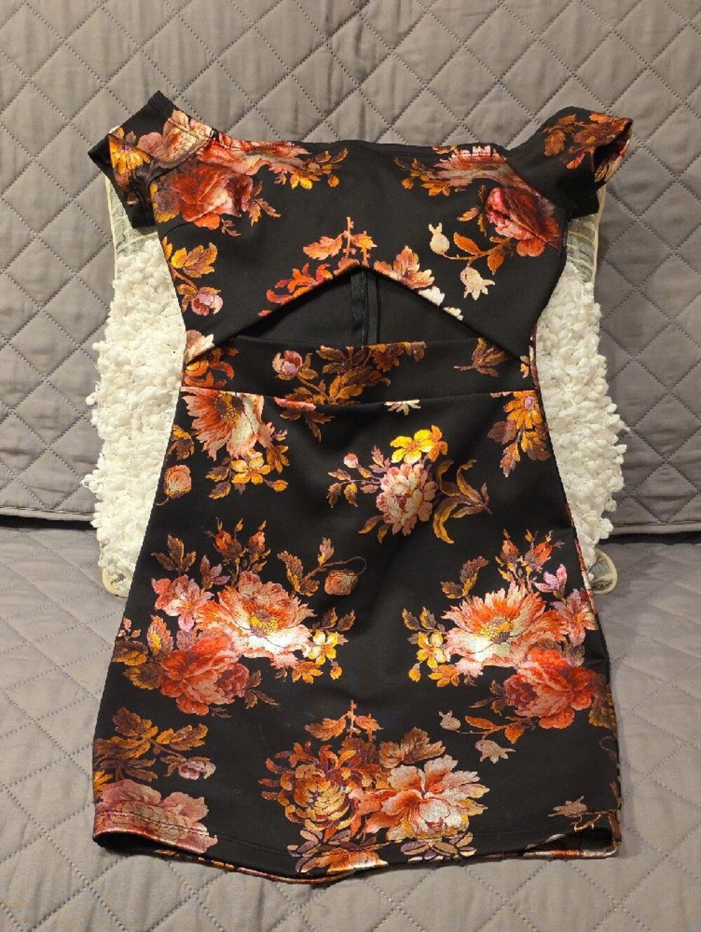 Privy Black Mini Dress with Pink & Orange Floral Foil Like Print Cutout - Picture 15 of 15